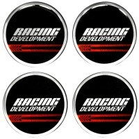 Racing Development 3d domed car wheel center cap emblems stickers decals, black and silver