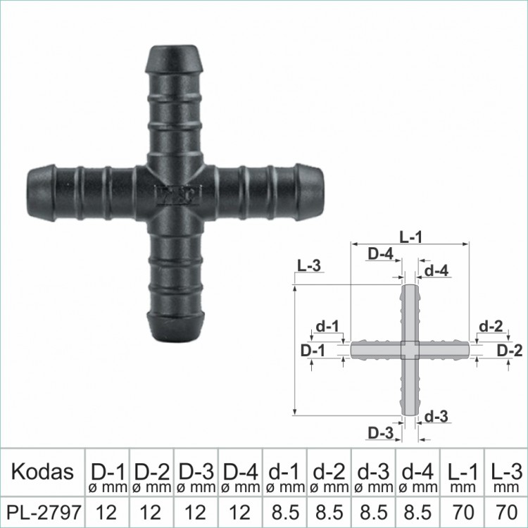 X formos 12 mm vamzdelių sujungimai plastmasiniai