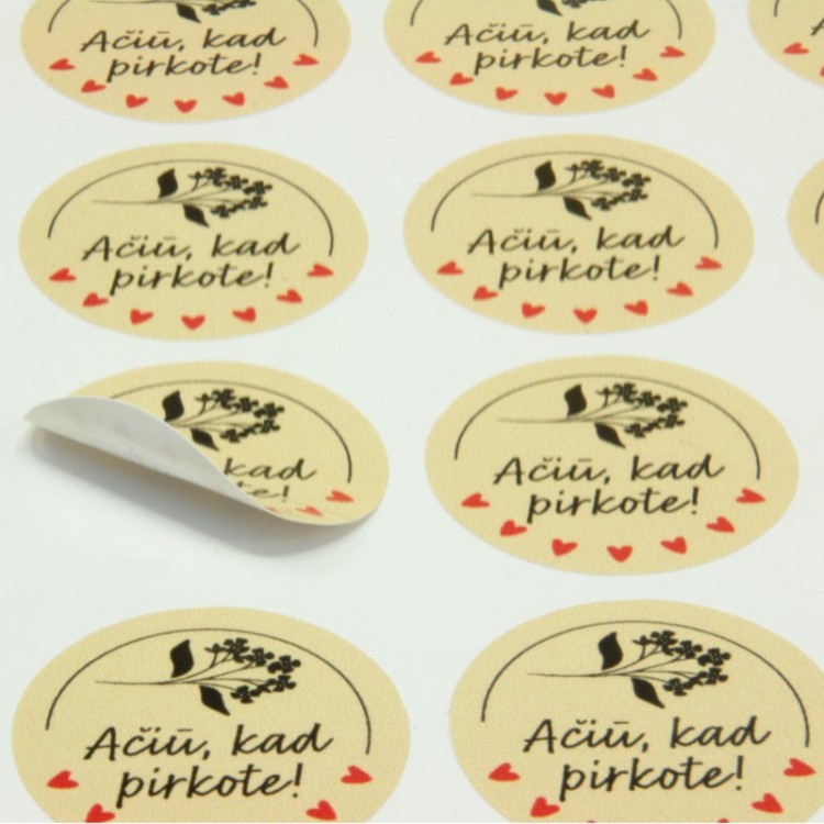 Stickers " Ačiū, kad pirkote! " (Thank you for your purchase!) PVC sticker label