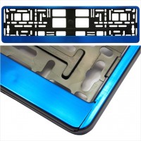 Number Plate Surrounds with a blue brushed metal Holder Frame for all cars M6618