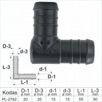 L-shaped 20 mm x 20 mm pipe connections made of plastic