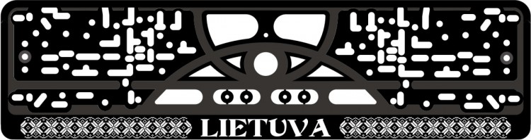 Valstybinio numerio rėmelis Lietuva šilkografinis užrašas baltos spalvos su tautiniais raštais, juosta