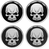 Skull Silver 3d domed car wheel center cap emblems stickers decals, Silver