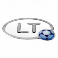 125 x 85 mm Iškilus polimerinis lipdukas "LT" 3D su futbolo kamuoliu, šviesą atspindintis