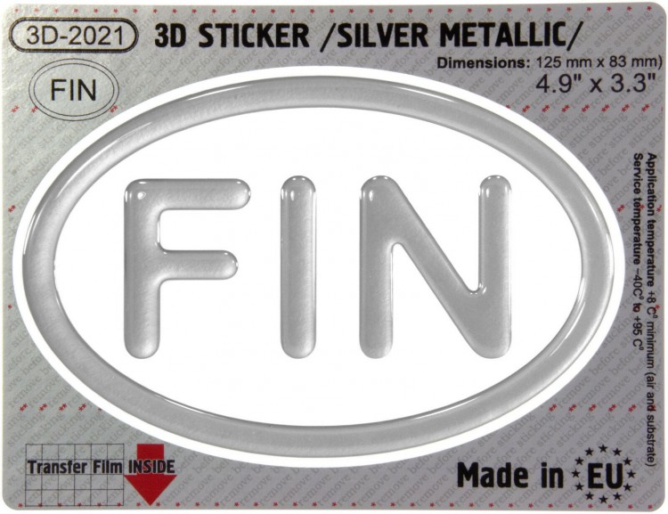 125 x 83 mm FIN Finland Iškilus polimerinis lipdukas 3D sidabrinis