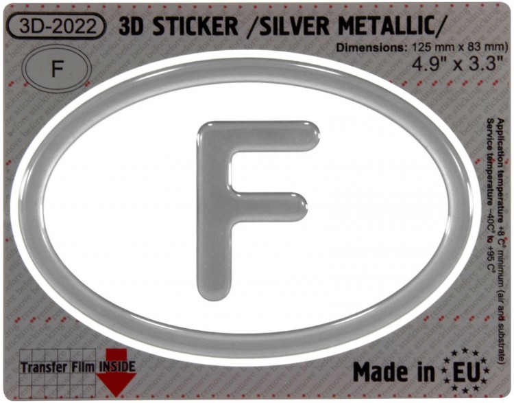 125 x 83 mm F France Iškilus polimerinis lipdukas 3D sidabrinis