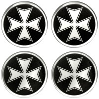 Iron Cross Black-Chrome 3d domed car wheel center cap emblems stickers decals, Chrome