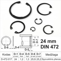24 mm DIN 472 Fiksacinis žiedas vidinis, fiksavimo žiedai kiaurymėms spyruoklinis plienas