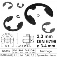 2,3 mm DIN 6799 Velenams 3-4 mm Fiksacinis žiedas išorinis, fiksavimo žiedai spyruoklinis plienas