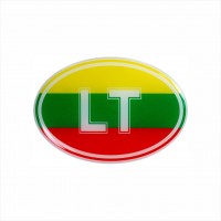 80 x 55 mm Iškilus polimerinis lipdukas "LT" 3D Lietuvos vėliavos fone