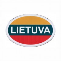 80 x 55 mm Iškilus polimerinis lipdukas "LT" 3D Lietuvos trispalvės vėliavos fone veidrodinis chromas