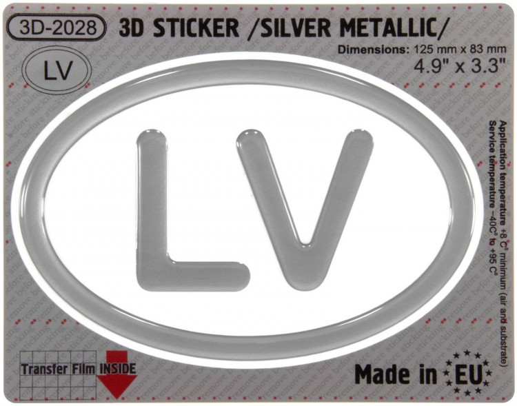 125 x 83 mm LV Latvia Iškilus polimerinis lipdukas 3D sidabrinis