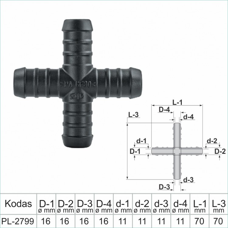 X formos 16 mm vamzdelių sujungimai plastmasiniai
