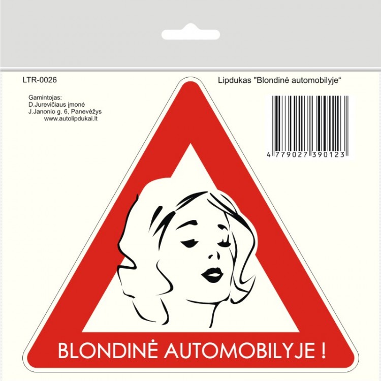 LTR-0026 Lipdukas "Blondinė automobilyje"