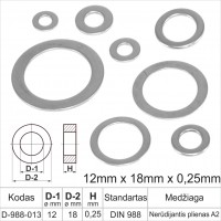12mm x 18mm x 0,25mm Nerūdijantis plienas A2 plonos poveržlės plokščios atraminiai žiedai DIN 988 žiedas, tarpinės (šaiba)