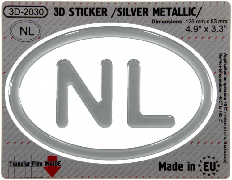 125 x 83 mm NL Netherland Iškilus polimerinis lipdukas 3D sidabrinis