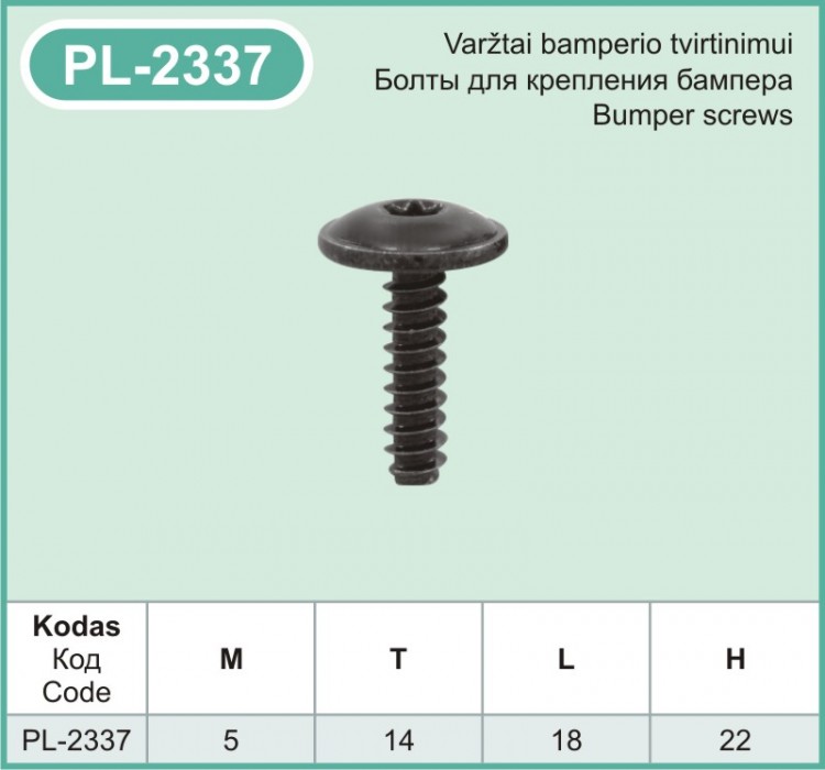 PL-2337 Metaliniai varžtai automobiliams