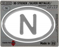 125 x 83 mm N Norway Iškilus polimerinis lipdukas 3D sidabrinis
