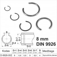 8 mm Fiksacinis žiedas vidinis, fiksavimo žiedai kiaurymėms spyruoklinis plienas
