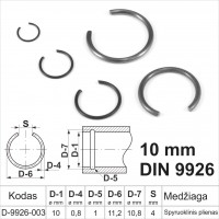 10 mm Fiksacinis žiedas vidinis, fiksavimo žiedai kiaurymėms spyruoklinis plienas