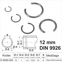 12 mm Fiksacinis žiedas vidinis, fiksavimo žiedai kiaurymėms spyruoklinis plienas