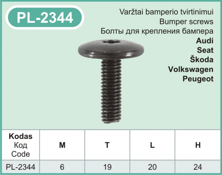PL-2344 Metaliniai varžtai automobiliams