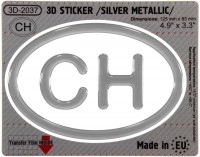 125 x 83 mm CH Switzerland Iškilus polimerinis lipdukas 3D sidabrinis