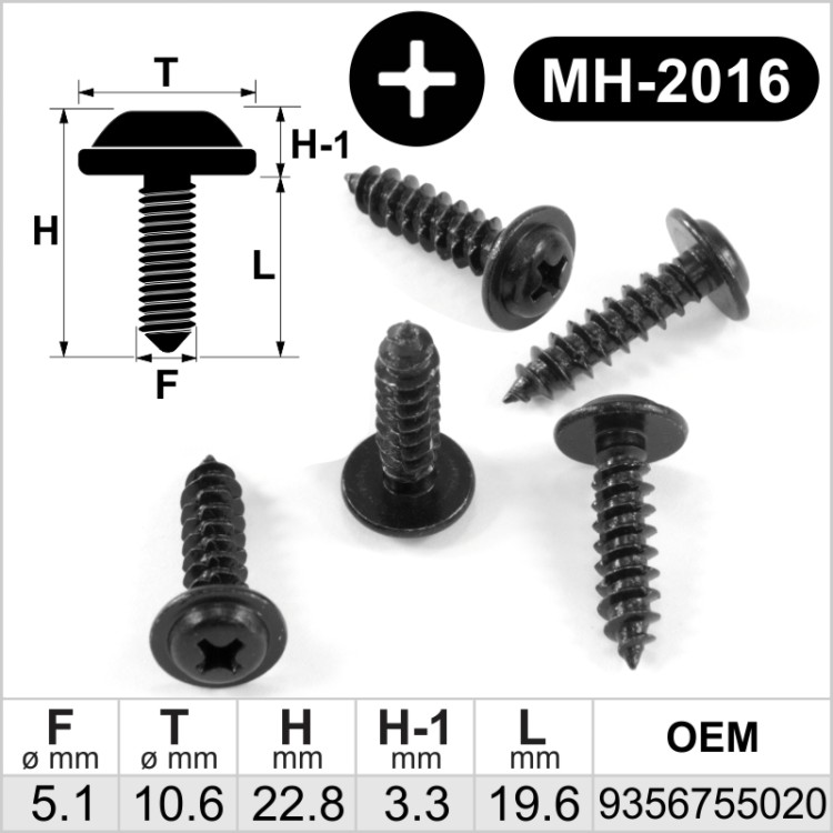 5.1x19.6mm Savisriegis juodos spalvos automobiliams tinka OEM 9356755020