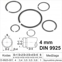 4 mm Fiksacinis žiedas išorinis, fiksavimo žiedai velenams spyruoklinis plienas