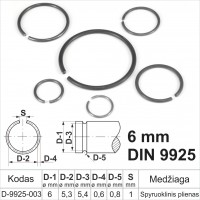 6 mm Fiksacinis žiedas išorinis, fiksavimo žiedai velenams spyruoklinis plienas