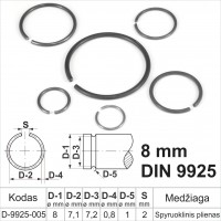 8 mm Fiksacinis žiedas išorinis, fiksavimo žiedai velenams spyruoklinis plienas