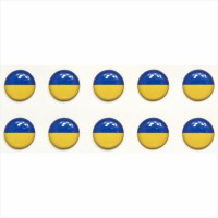 10 vnt. Ø10 mm 3D Iškilūs lipdukai polimeriniai Ukrainos vėliavėlės apvalios