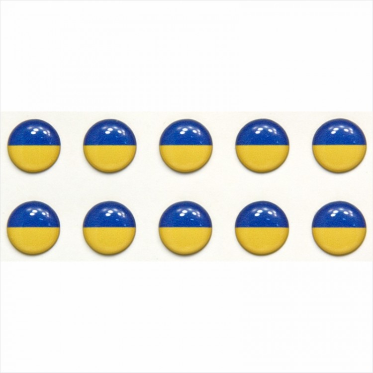 10 vnt. Ø10 mm 3D Iškilūs lipdukai polimeriniai Ukrainos vėliavėlės apvalios