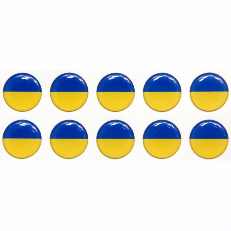 10 vnt. Ø20 mm 3D Iškilūs lipdukai polimeriniai Ukrainos vėliavėlės apvalios