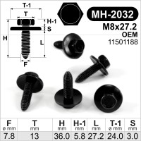 M8 x 27.2mm Varžtas su šešiakampe galvute juodas automobiliams tinka OEM 11501188