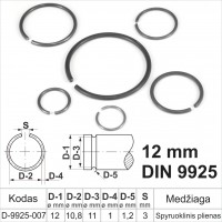 12 mm Fiksacinis žiedas išorinis, fiksavimo žiedai velenams spyruoklinis plienas