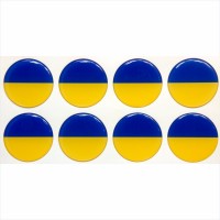 8 vnt. Ø40 mm 3D Iškilūs lipdukai polimeriniai Ukrainos vėliavėlės apvalios