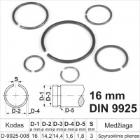 16 mm Fiksacinis žiedas išorinis, fiksavimo žiedai velenams spyruoklinis plienas