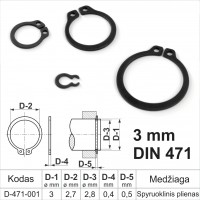 3 mm DIN 471 Fiksacinis žiedas išorinis, fiksavimo žiedai velenams spyruoklinis plienas