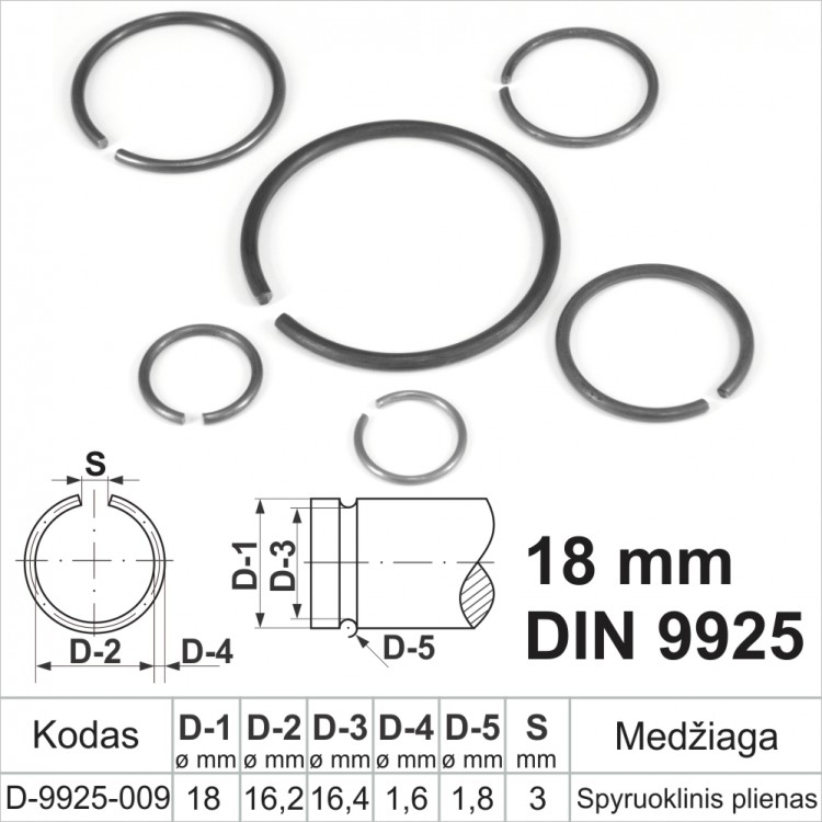 18 mm Retaining ring outer, retaining rings for shafts spring steel