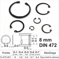 8 mm DIN 472 Fiksacinis žiedas vidinis, fiksavimo žiedai kiaurymėms spyruoklinis plienas