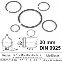 20 mm Fiksacinis žiedas išorinis, fiksavimo žiedai velenams spyruoklinis plienas