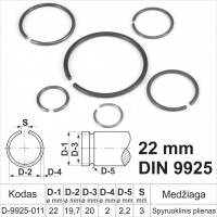 22 mm Fiksacinis žiedas išorinis, fiksavimo žiedai velenams spyruoklinis plienas