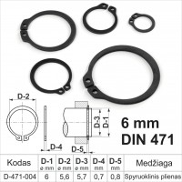 6 mm DIN 471 Fiksacinis žiedas išorinis, fiksavimo žiedai velenams spyruoklinis plienas