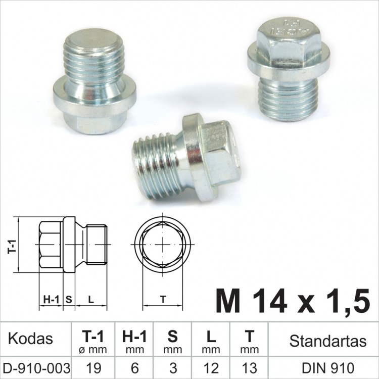 M14 x 1.5 Oil drain plug, oil pan, threaded cap DIN 910