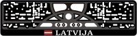 Valstybinio numerio rėmelis Latvija šilkografinis užrašas baltos spalvos su polimeriniais lipdukais