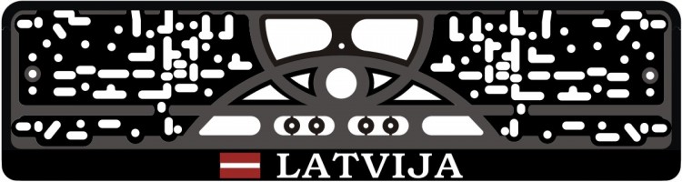 Valstybinio numerio rėmelis Latvija šilkografinis užrašas baltos spalvos su polimeriniais lipdukais
