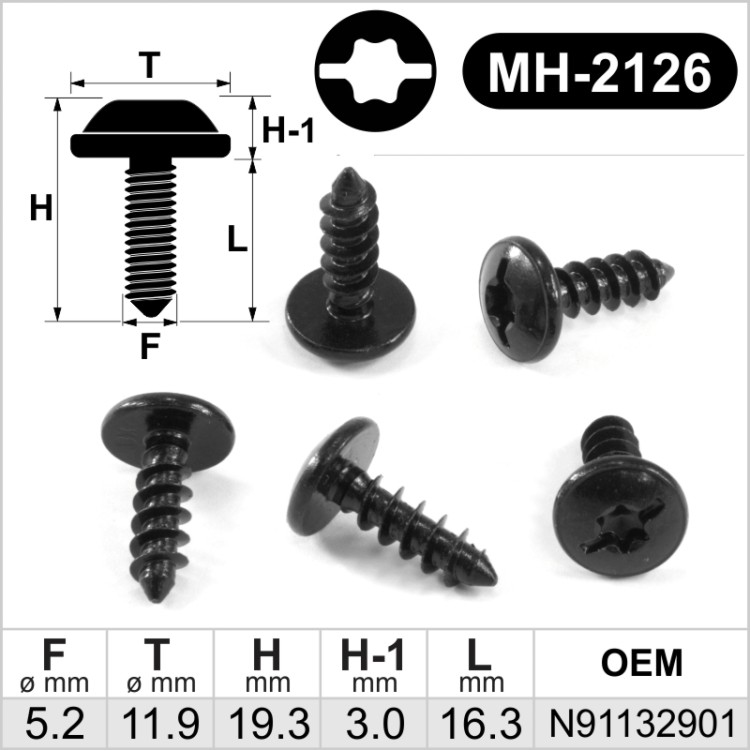 5.2x16.3mm Savisriegis su Torx šešiakampe vidine (lizdine) galvute automobiliams tinka OEM N91132901