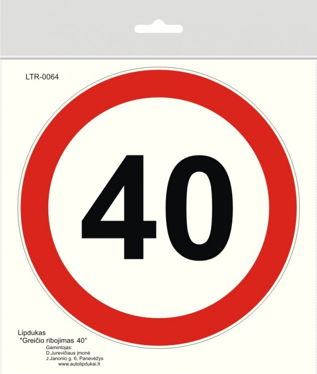 LTR-0064 Sticker &quot;Limited speed - 40 km /h&quot;