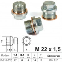 M22 x 1.5 Crankcase oil drain plug with copper gasket, oil plug, threaded cap DIN 910